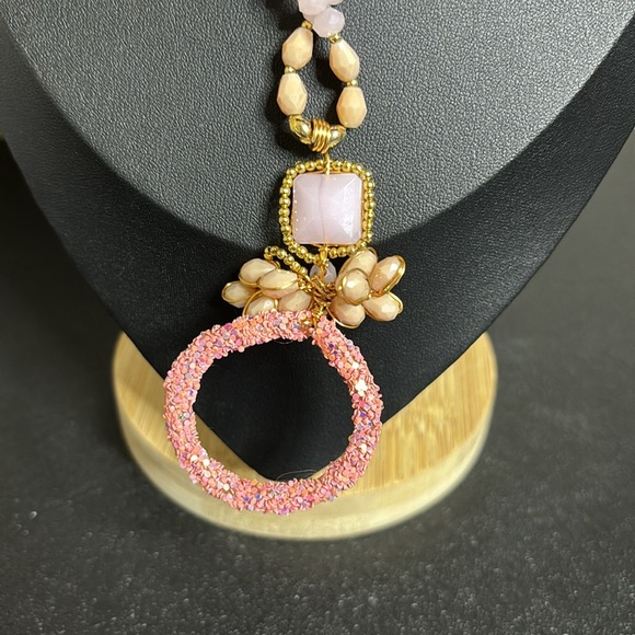 Rose Quartz Wire Beaded Pendant Feminine Girly Grandma Core Necklace - Picture 8 of 10